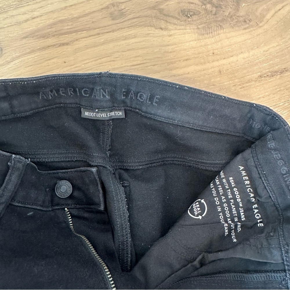 American Eagle AE Next Level Highest Waist Jegging Black Denim Jeans Dark Grunge - Picture 4 of 10